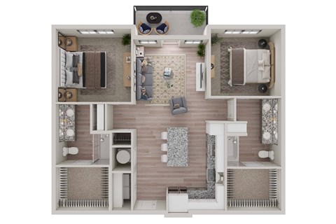 a 3d floor plan of a bedroom with a bathroom and a living room at Livano Avondale, Avondale